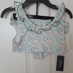 Polo by Ralph Lauren Light Blue Floral Ruffle 2-Piece Swimsuit Size 14